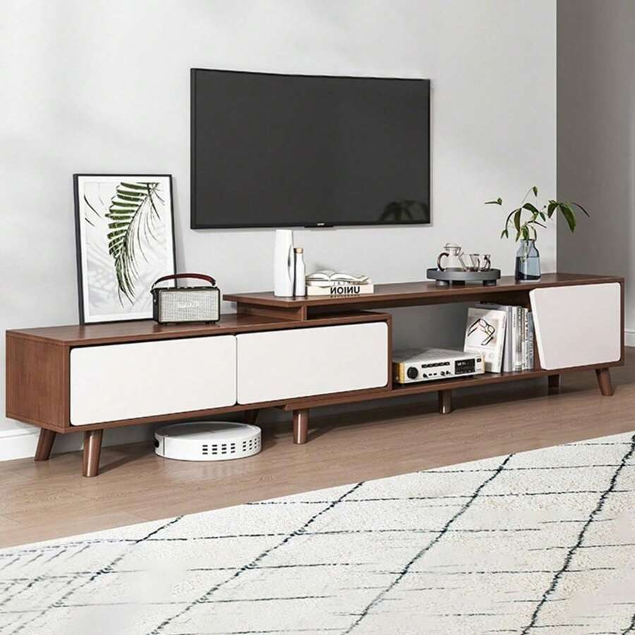 TV Stand, Rectangular TV Console TV Media Cabinet With Adjustable Storage Shelves & Doors, Modern TV Table Solid Wood Entertainment Center Stand For Living Room Bedroom - màu nâu - Xem 1