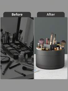 1 pièce Boîte de rangement pour maquillage pivotante de bureau, boîte de rangement pour articles de papeterie, porte-stylo, présentoir à cosmétiques, seau de rangement multifonction pour pinceaux de maquillage, boîte de rangement pour produits de soins de la peau, boîte de rangement en plastique pour pinceaux de maquillage. Décoration de salle de bain d'été pour le rangement des cosmétiques.