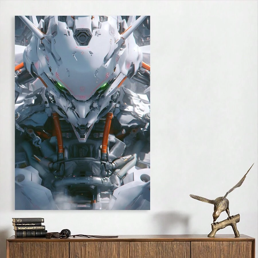 Framed-Futuristic Robot Canvas Painting, Vibrant Sci-Fi Wall Art, Suitable For Bars, Arcades, Bedrooms, Living Rooms, Dining Rooms, And Studies – A Perfect Valentine's Day Gift