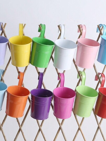 10pcs/Set Ferro Pastoral Veranda Vases, Planters, Wall Hanging Metal Buckets, Flower Holders, Flower Pots, Garden Decor