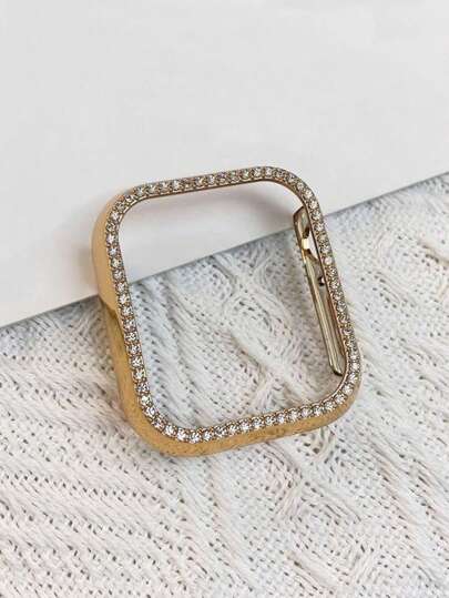 1pc Gold Rhinestone Decor Fashionable Charming Cute Hollow Glitter Protective Watch Cover, Compatible With Apple Watch 38/40/41/42/44/45/46/49mm, Compatible With Apple Watch Series Ultra/SE/11/10/9/8/7/6/5/4/3/2/1, Smart Watch Case Accessory