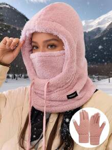 1 pieza Gorro de punto con bufanda y guantes, gorro con orejeras cálido y a prueba de viento para actividades al aire libre, uso casual, vacaciones, senderismo, esquí, accesorio de invierno, atuendos de invierno