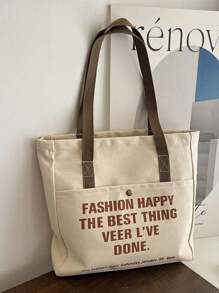1pc Canvas Shoulder Bag For Women, Versatile Casual Tote, Large Capacity For Books, Students, Commuting - Multicolor - View 5