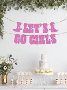 Pancarta de purpurina "¡Vamos chicas!" - Champán, decoraciones para despedida de soltera, banderín de cumpleaños de vaquera, suministros para fiesta con tema de rodeo y botas de vaquera con purpurina
