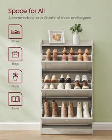 VASAGLE Shoe Cabinet With 3 Flip Drawers, Shoe Storage Cabinet, Adjustable And Removable Dividers, Holds Up To 18 Pairs Of Shoes, Entryway, 9.4 X 23.6 X 42.5 Inches - Beige - View 3