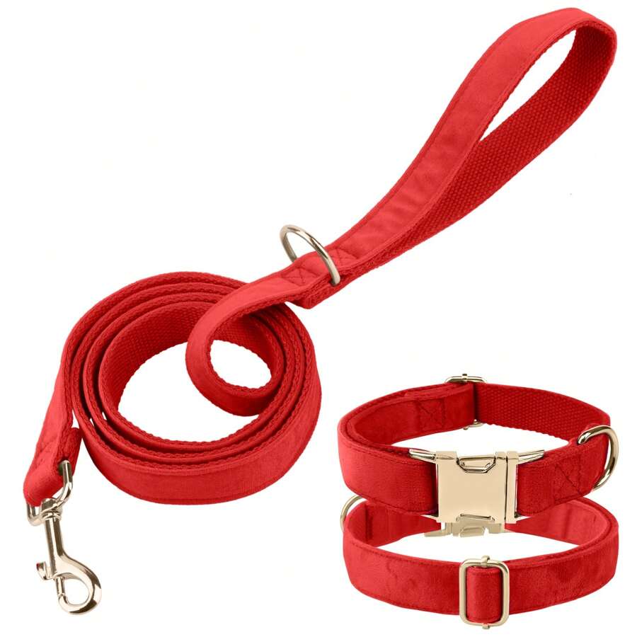 Novo conjunto de coleira e guia para cães de estimação com fecho de liga de zinco e veludo estilo INS, adequado para coleira de animais de estimação de raças grandes, médias e pequenas, veludo macio e confortável, fecho de liga de zinco, banhado a ouro, mais resistente do que fecho de plástico, fecho de metal fácil de apertar e liberação rápida