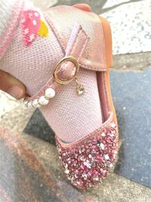 1Pair Girls Leather Shoes Spring Summer Fashion Sequins Pearl Baby Girl Shoes Kids Princess Shoes Soft Bottom Non-Slip
