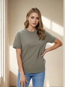 GIGOGOU 女士基础款休闲短袖针织T恤，夏季