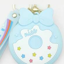 Silicone Coin Purse, Cute Donut Zipper Closure Portable Hanging Pendant Backpack Charm - Blue - View 2