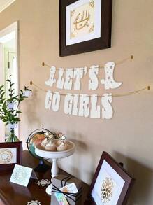 Pancarta de purpurina "¡Vamos chicas!" - Champán, decoraciones para despedida de soltera, banderín de cumpleaños de vaquera, suministros para fiesta con tema de rodeo y botas de vaquera con purpurina