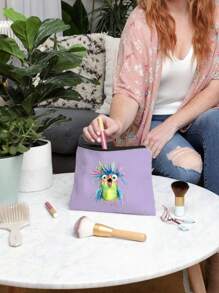 Bolsa de maquillaje de gran capacidad con estilo, bolsa de maquillaje de viaje, bolsa con cremallera de unicolor, bolsa de belleza, bolsa de lona, estampada con un colorido patrón de pájaros, adecuada para almacenamiento diario, despedida de soltera y bolsa de aseo, kit de maquillaje de dama de honor, bolsa de regalo de dama de honor, bolsa de almacenamiento de viaje para bodas con cremallera, bolsa de maquillaje ideal de compras de diseño reciente