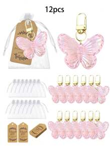 1pc/6pcs/12pcs Creative Butterfly Keychain Set, Colorful Butterfly Keychain Set, Comes With Transparent Hard Cloth Bag, Thank You Label, DIY Keychain, Creative Keychain, Backpack Pendant, Bag Accessories, Car Keyring, Car Pendant, Wallet Decoration, Perfect For Party