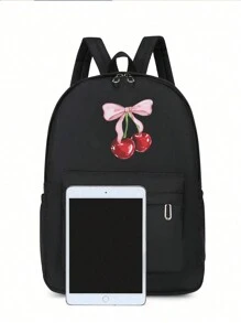 Stylish Simple Y2k Classic Backpack Cherry Pattern School Bag For Graduates, Teen Girls, Freshman, Sophomore, College Junior And High School Students, Perfect For Outdoor, Travel And Back To School, School Backpack, Large Capacity Perfectly Matching With Backpack Accessories, Preppy Backpack For School Back To School Essentials, Bags For University, University Essentials