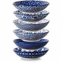 Local Shipping Porcelain 40oz Large Bowls 9 Inch Big Pasta Salad Bowls, Microwave And Oven Safe, Colorful, Set Of 6 - Vintage Blue - View 1