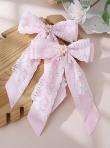 2 件/套女孩蝴蝶结、樱花和珍珠蕾丝发夹 - 粉色 - 查看 11