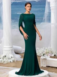 Faeriesty Mosy Elegant Draped Back Mermaid Hem Formal Evening Dress Mother Of The Bride Dress - Dark Green - View 8