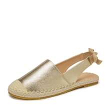 Women's Closed Toe, Elastic Back Heel Rope, Sparkly Material, Wedge Heel Sandals - Gold - View 6