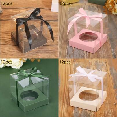 12个装 9*9*9厘米/3.54*3.54*3.54英寸PVC方形透明糖果礼盒巧克力糖果盒首饰收纳盒婚礼圣诞包装礼品盒母鸡派对袋