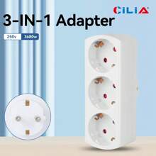 CILIA 1/2pcs European Standard 3-IN-1 Socket Adapter Wall Plug,16A/250V,Weight:124g, Carry It With You At All Tian,For Indoor Office, Kitchen, Living Room,White