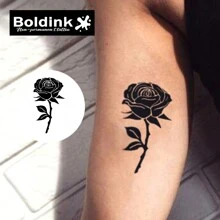 Boldink Técnica de tatuaje no permanente Boldink, diseño de silueta minimalista de rosa, nuevo diseño de tatuaje, pegatina de tatuaje, dura 1-2 semanas, diseño de tatuaje delicado, sin brillo, excelente opción para tatuaje temporal