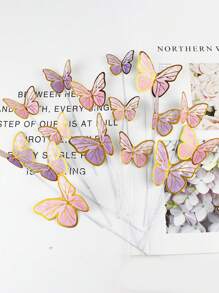 Set de 3 tarjetas con mariposas con borde dorado, apropiadas para decoraciones de boda y fiesta de cumpleaños, decoración de pasteles, decoración de mesa de postres