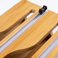 2 Fächer Küchenfolie Spender mit Alufolie Schneidebox, Bambus Frischhalte-Tüten Schneidhalter, Mehrzweck Frischhalte-Tüten Organizer Küchenhelfer