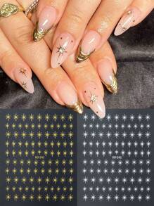 3D Star Nails Art Stickers Starlight Stylish Y2K Styles Self Adhesive Decals Nail Sliders Black White Golden Silvery Stickers For Women Girls Luxury Manicure Decoration