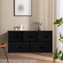 Chest Of Drawers Fabric With Drawers Sideboard Multi-Purpose Cupboard Drawer Cabinet With Metal Frame Drawers Made Of Fabric For Bedroom, Living Room, Children's Room, Hallway, Storage Cupboard - 黑色 - 查看 6