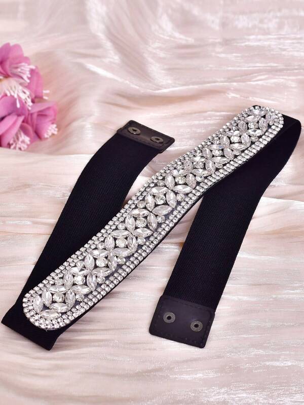 1pc Women Plus Size Elastic Waist Belt With Crystal Decoration, Suitable For Dresses, Jackets, Skirts, Multifunctional Fashion Waist Cincher