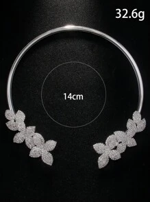 优雅巴洛克风格锆石花朵项链，奢华女士订婚礼物，精致颈链，婚礼开口项链，新娘手工情人节配饰