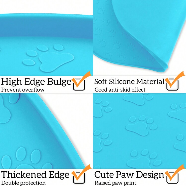 宠物餐垫 宠物喂食垫 硅胶狗碗垫 多爪猫垫 - 淺藍色 - 查看 4