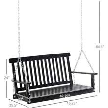 2-Seater Hanging Porch Swing Outdoor Patio Swing Chair Seat With Slatted Build And Chains, 440Lbs Weight Capacity, Black - Multicolor - View 5
