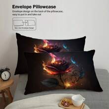 Ensemble de 3 pièces de housses de couette imprimées avec motif de roses noires (1 housse de couette + 2 taies d'oreiller ; âme de couette non incluse), un ensemble de literie doux et confortable convenant à la décoration de chambres de couples et d'hôtels, idéal comme cadeau pour votre partenaire - KKL-SJT0352 - Voir 9