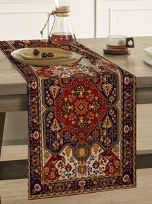 1 件波西米亚红黑色几何亚麻桌旗，波西米亚风格礼品设计桌布，适用于家庭餐厅和餐厅、桌面装饰、家居装饰、室内和室外派对用品