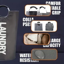 Cesto de roupa impermeável de grande capacidade de 90 litros, dobrável com alças macias, armazenamento multiuso, adequado para banheiro, lavanderia, varanda e dormitório, tecido preto oval