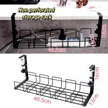 Black Metal Cable Management Tray, Under Desk Storage Rack, Home/Office Cable Organizer, No Drilling Required, Kitchen Storage Accessory - Multicolor - View 12