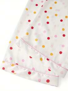 Women Fall Pajama Set Bow/Dot Print Long Sleeve Button-Up Tops Long Pants 2 Pcs Lounge Outfit - Mixed Colors - View 7