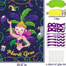 Mardi Gras Pin The Mask On The Dancer Party Game Large Poster With 24 Pcs Stickers Blindfolds Fun Masquerade Activity For Fat Tuesday New Orleans Carnival Birthday Party Decorations Wall Decor - Multicolor - View 2