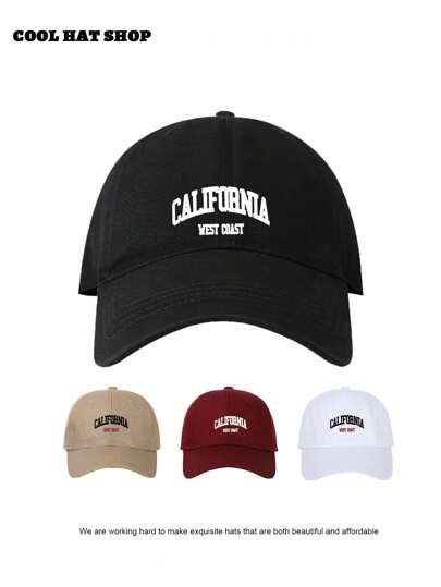 加州西海岸字母印花棒球帽，男女通用时尚可调节透气防晒帽，适合户外运动、日常通勤