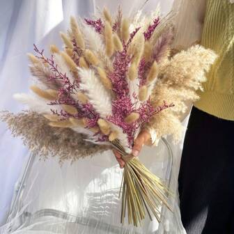 80 pièces de bouquet de graminées de Pampas naturelles séchées, décoration de maison bohème, roseaux pour fond de mariage, décoration florale rustique, décoration de printemps, cadeaux de la Saint-Valentin, anniversaire, remise des diplômes, décoration d'automne