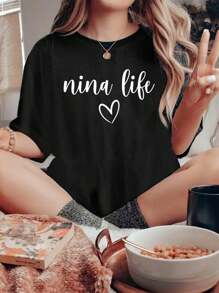 Nina Life Madrina Spanish Godmother Proposal T-Shirt , Printed Crew Neck T-Shirt For Women - Casual Crew Neck, Short Sleeve, Breathable 100% Cotton Top - Black - View 1