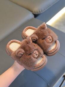 Cute Cartoon Capybara Children's Four Season Universal Linen Slippers For Indoor And Outdoor Leisure, Comfortable, Non Slip Soft Bottom Home Slippers - Coffee Brown - View 5