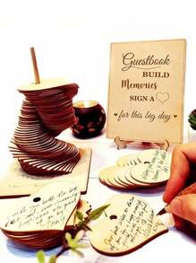 72 件木质心形留言簿 - 完美的婚礼接待装饰和回礼