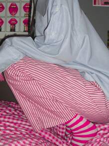 Women Wide Leg Pants Casual Loose Vertical Stripe Print Elastic Lounge Trousers With Pockets For Work Office Streetwear