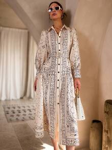 Sollinarry Women's Plant Printed Long Sleeve Dress, Spring New Arrival