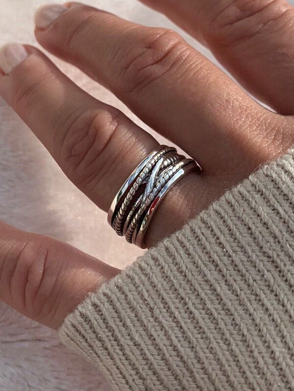 1pc Vintage Silver Cross Design Ring, Daily Wear Ladies Gift