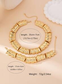 1 Set 2pcs Women Jewelry Set, Gold Coil Shaped Necklace And Bracelet Set, Exaggerated Luxury Vintage Elegant Fashion Suitable For Valentine's Day Gift, Party And Daily Wear - Yellow Gold - View 3