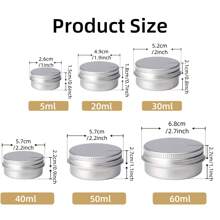 24 Pcs Aluminum Tin Jars, Aluminium Empty Containers, 5ml/20ml/30ml/40ml/50ml/60ml Round Cosmetic Tin Jars, Metal Tins With Lids, Aluminium Empty Tins Metal Candle Storage Tin Jars Travel Tin Cans For Crafts, Cosmetics, Lip Balm, Candles, DIY