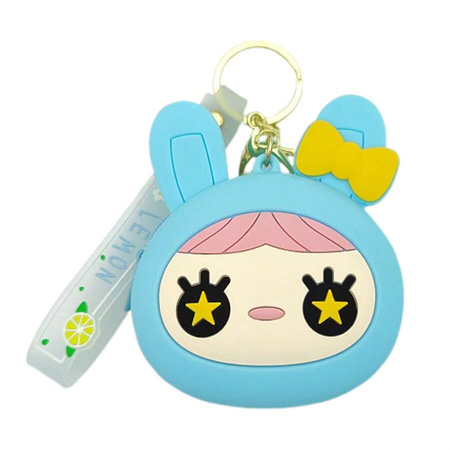 Silicone Coin Purse, Cute Rabbit Zipper Closure Portable Hanging Pendant Backpack Charm - Blue - View 1