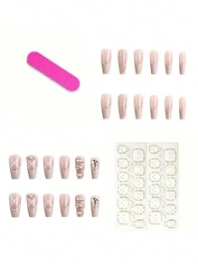 1 Count Manicure Set 24pcs Long Ballerina Press-On Gel Nails Glossy Finish Pink Bowkont Decor Silk Ribbon Full Cover Fake Nail Set Long Acrylic Nails Press On For Women Girls Manicure Decorations Supremely Fit & Natural Reusable Nail File&Adhesive Tabs